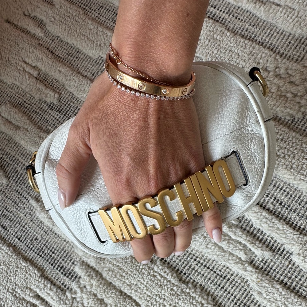 Moschino White Crossbody Bag with Gold Accents